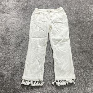 Chico's White Ankle Jeans with Fringe Hem